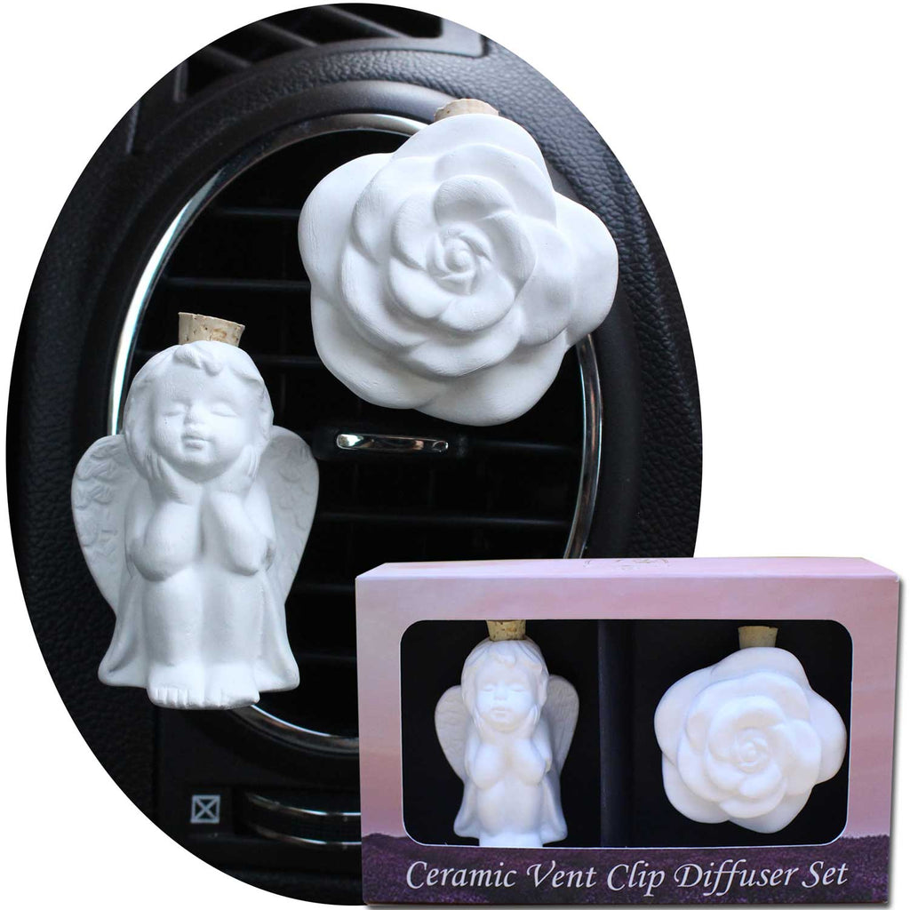 Ceramic Vent Clip Diffuser Set, Angel & Rose