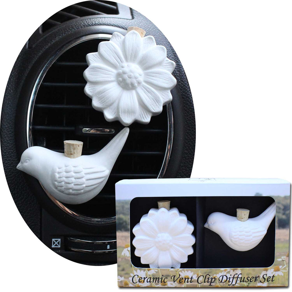Ceramic Vent Clip Diffuser Set, Bird & Daisy