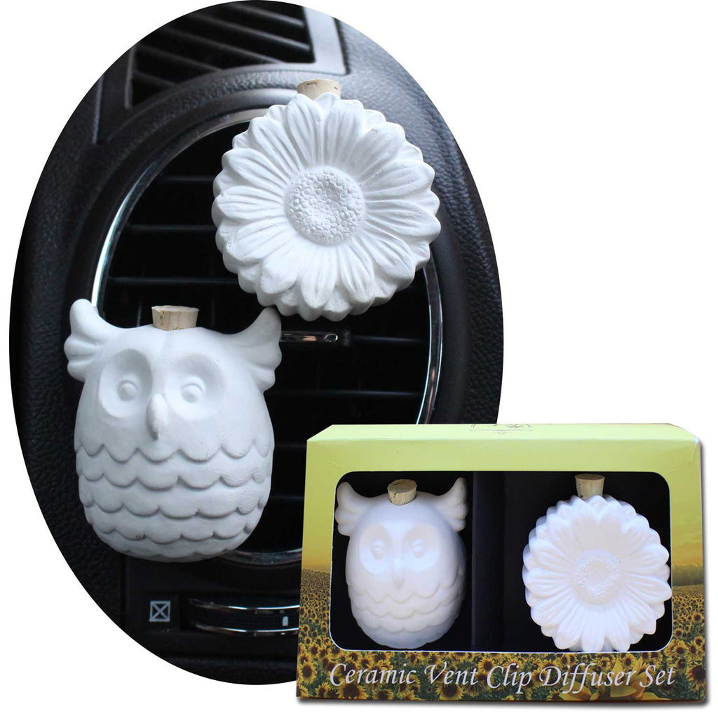Ceramic Vent Clip Diffuser Set, Owl & Sunflower